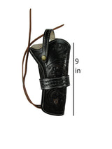 leather holster for revolver black color floral tooled front view
