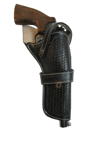 Cross Draw Holster Western Basket Weave Tooled Leather Long Barrel Fit