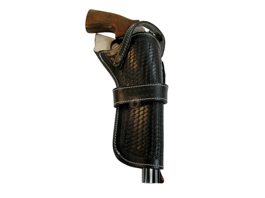 Cross Draw Holster Western Basket Weave Tooled Leather Long Barrel Fit