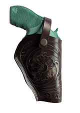 leather holster for taurus judge short barrel floral tooled brown front view