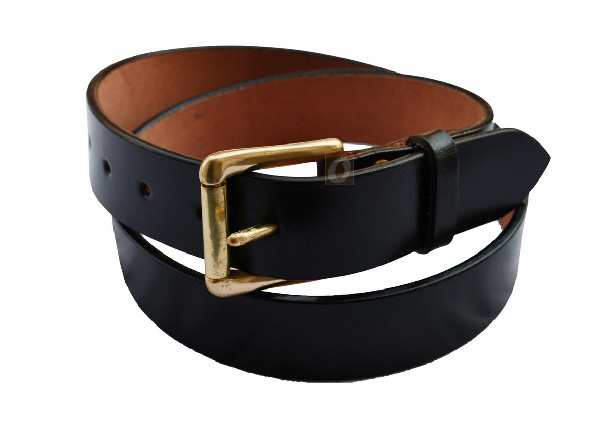 New Black Leather Belt With Gold Tone Hardware • NWOT Western Belt Black Gold main image 2