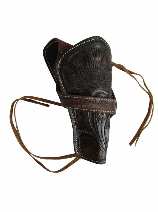 Cross Draw Holster Western Tooled Leather For Long Barrel Dark Brown