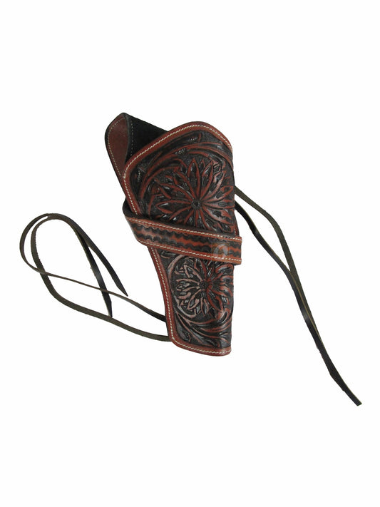 Cross Draw Western Holster Tooled Cowboy Leather For Long Barrel Black