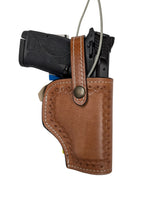 S&W Shield leather holster front view tan color shell tooled