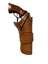 leather holster for SW 686 plus wavy tooled tan color front view