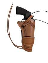 S&W Model 14 leather holster front view tan color spikes tooled