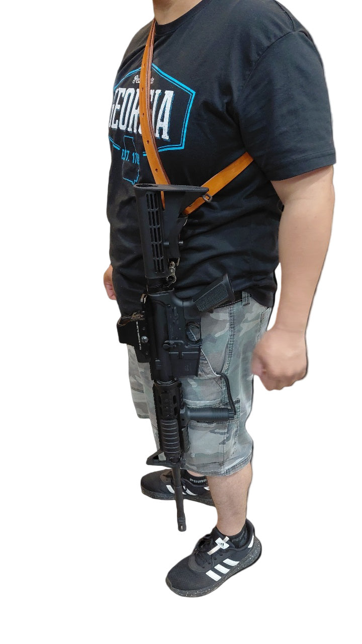 Leather Single Point Sling for Rifle, AR15 & Shotgun Tactical Carry