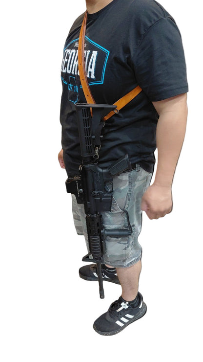 Leather Single Point Sling for Rifle, AR15 & Shotgun Tactical Carry
