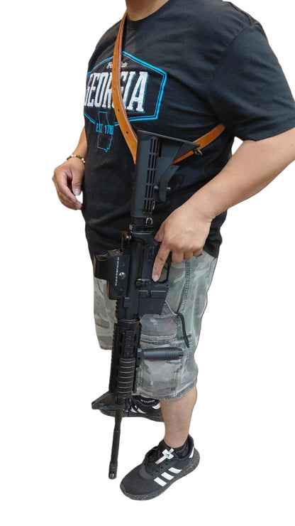 Leather Single Point Sling for Rifle, AR15 & Shotgun Tactical Carry