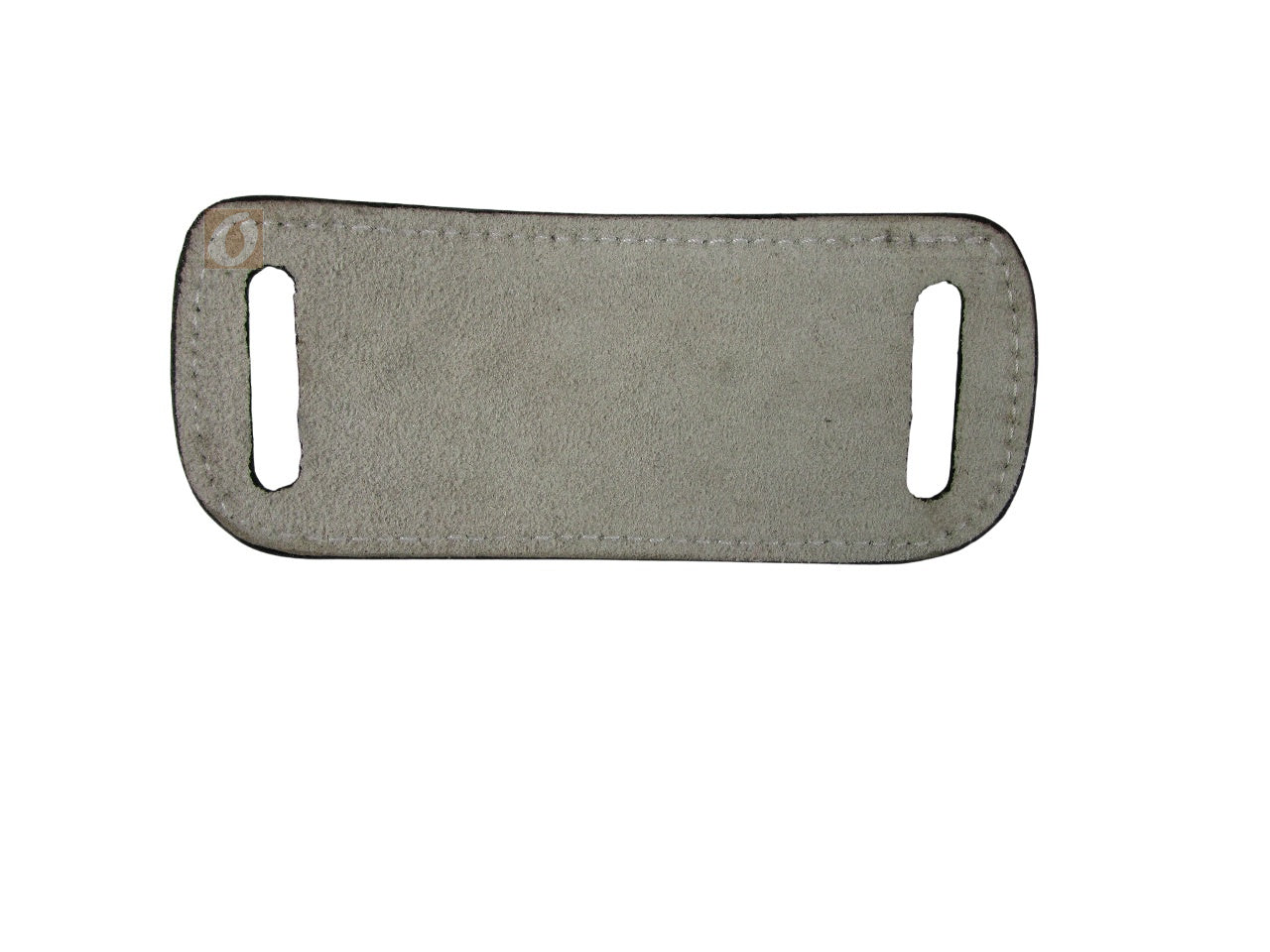 Close-up of leather belt-mounted .357 ammo holder with brass cartridges