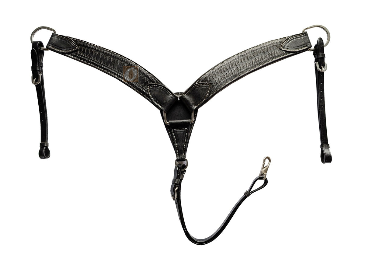 western breast collar spikes tooled top view