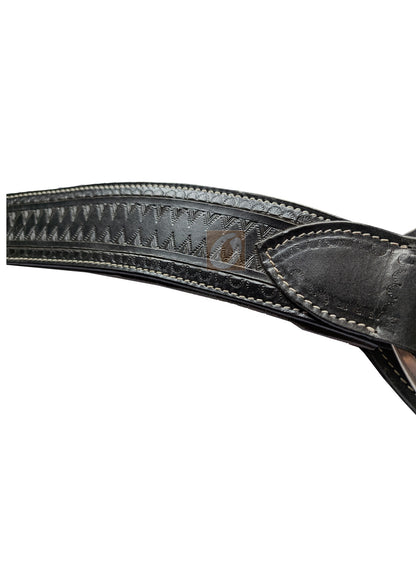 western breast collar spikes tooled closeup view
