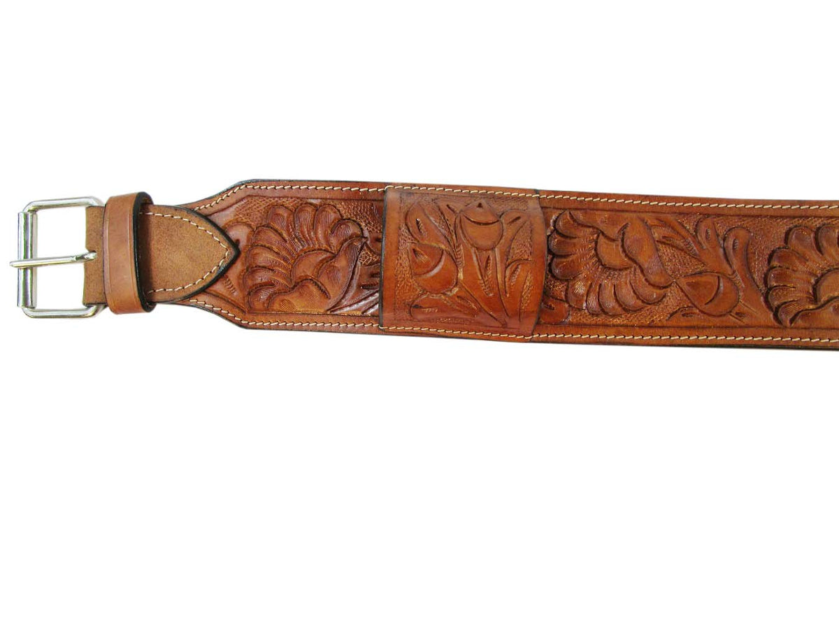 Leather Back Cinch Floral Tooled Rear Cinch Western Horse Saddle Girth ...