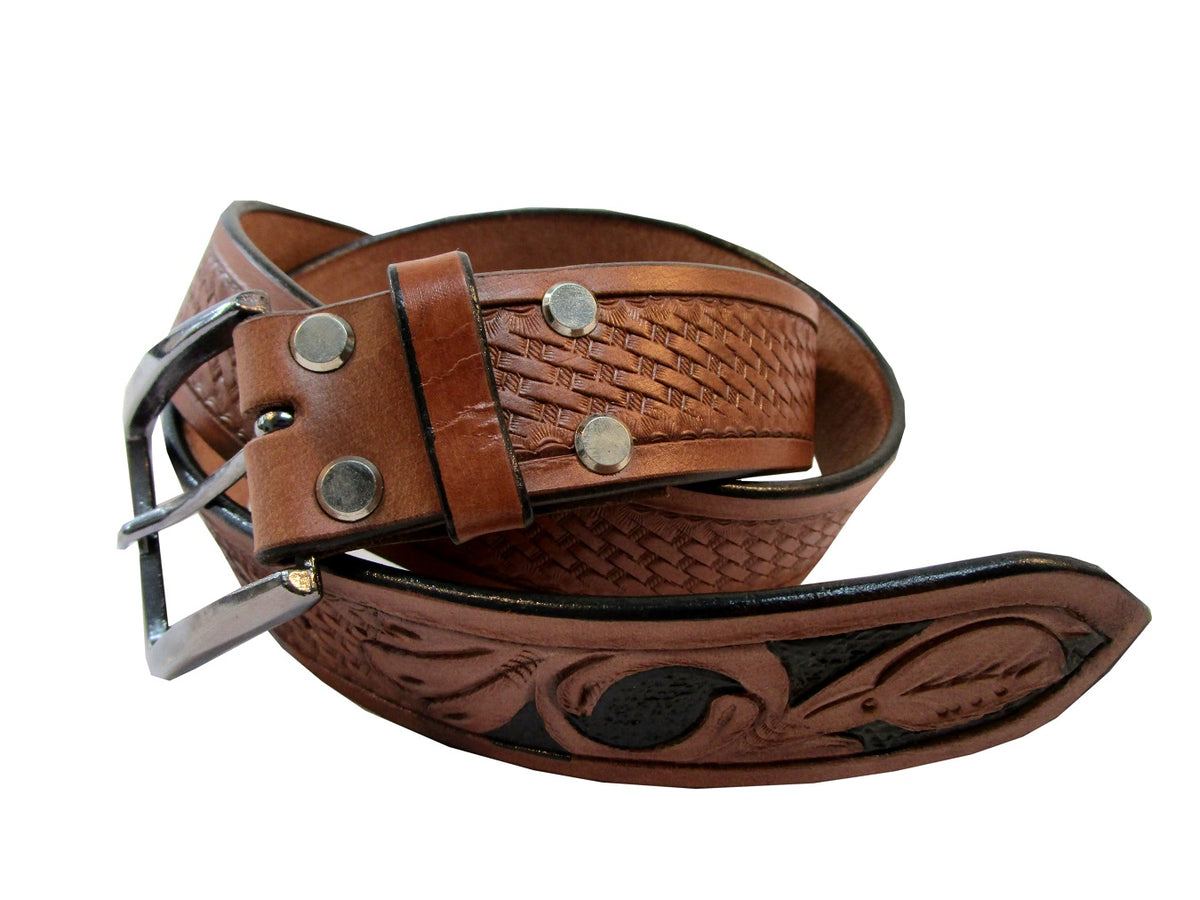 Leather Belt Basket Floral Tooled for Daily Work Jeans  display picture 2