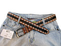 Basket Weave Tooled Buck Stitch Western Mens Belt