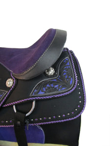 Purple Trail Juego de tachuelas para silla de montar de caballo occidental, placer sintético, 15 16 17