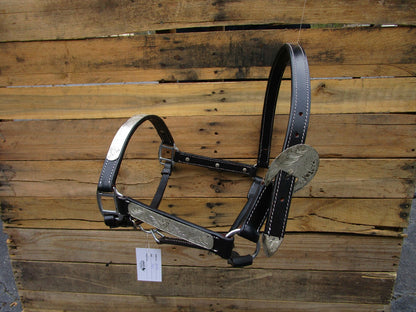 Leather Show Halter Trail Western Horse Black Leather Silver