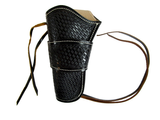 Basket weave tooled black leather holster, ideal for revolvers and 1911 pistols. Stylish woven pattern combined with durability for everyday concealed carry.