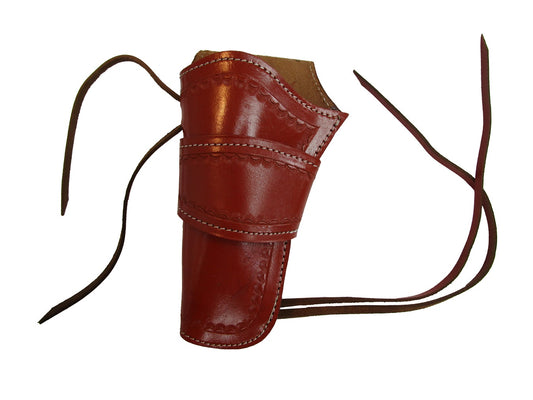 Sea shell tooled red leather holster – handcrafted holster for revolvers and 1911 pistols, offering style and durability. left handed