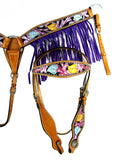 Purple Fringe Show Tooled Trail Western Headstall Breast Collar Set