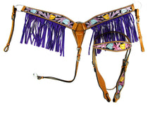 Purple Fringe Show Tooled Trail Western Headstall Breast Collar Set