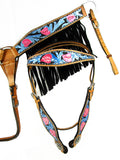 Western Headstall Breast Collar Set Black Fringe Show Trail Tooled