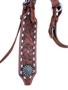 Western Brown Leather Tack Set of Headstall and Breast Collar 