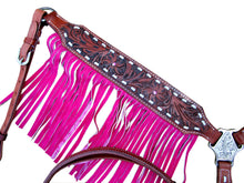 Western Headstall Breast Collar Pink Fringe Buck stitch Leather Horse