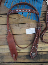 Western-Kopfstück, Brusthalsband, blaue Fransen, Buck-Stitch-Leder, Pferd