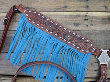 Western Headstall Breast Collar Blue Fringe Buck stitch Leather Horse