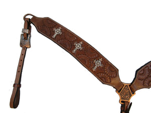 Western Headstall Breast Collar Set Copper Cross Studded Trail Barrel
