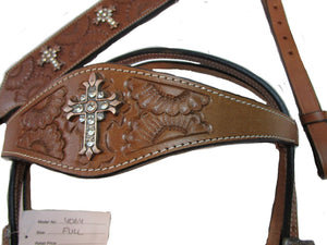 Western Headstall Breast Collar Set Copper Cross Studded Trail Barrel