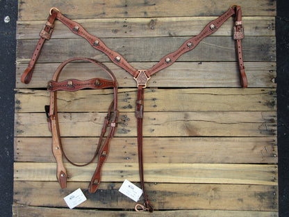 Copper Skull Trail Show Western Headstall Breast Collar Set