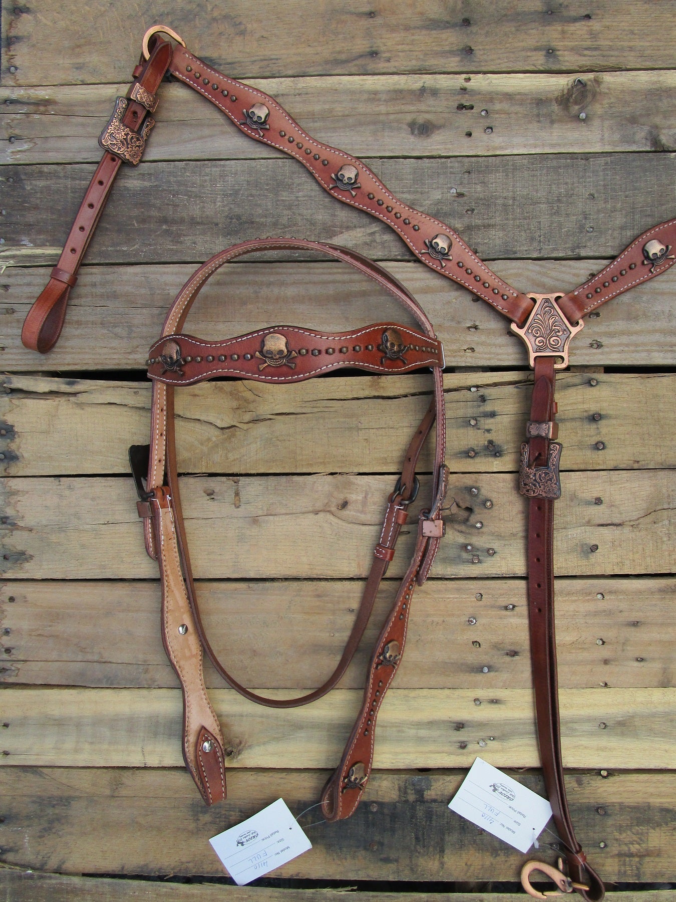 Copper Skull Trail Show Western Headstall Breast Collar Set