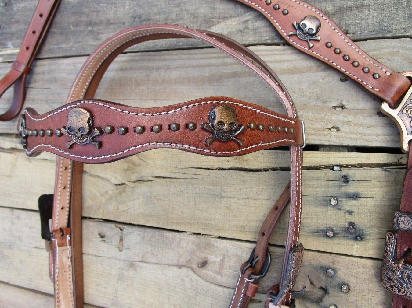 Copper Skull Trail Show Western Headstall Breast Collar Set