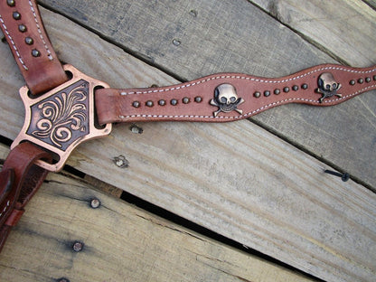 Copper Skull Trail Show Western Headstall Breast Collar Set