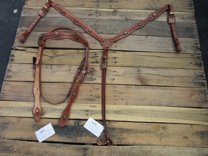 Copper Skull Trail Show Western Headstall Breast Collar Set