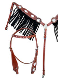 Headstall Breast Collar Set Black Fringe Show Leather Western Tack