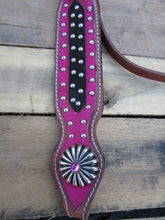 Headstall Breast Collar Pink Black Bling Leather Western Horse Bridle
