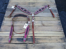 Kopfstück Brusthalsband Rosa Schwarz Bling Leder Western Pferdezaumzeug