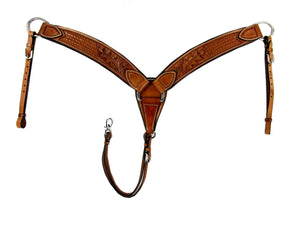 Heavy Western Horse Breast Collar Padded Floral Tooled Trail Tack