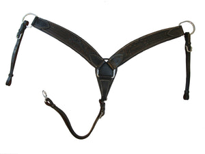 Western Breast Collar Horse Trail Roping Black Leather Floral Tooled