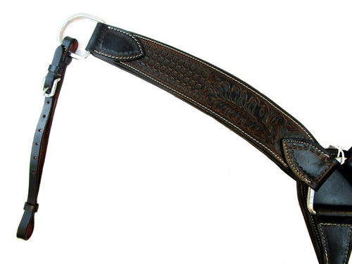 Western Breast Collar Horse Trail Roping Black Leather Floral Tooled