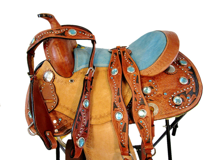 #15812: 12 Double T Youth/Pony Embroidered Star Barrel Saddle
