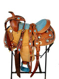 12 13 Turquoise Blue Pony Barrel Leather Youth Kids Western Saddle