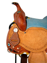 12 13 Türkisblauer Pony-Fassleder-Westernsattel für Jugendliche und Kinder