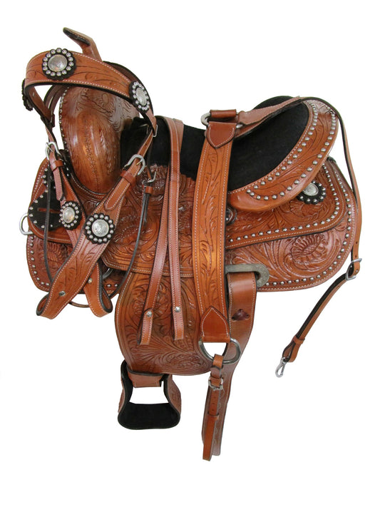 Kinder Westernsattel Jugend Trail Barrel Racing Leder Pferdegeschirr 12 13 14