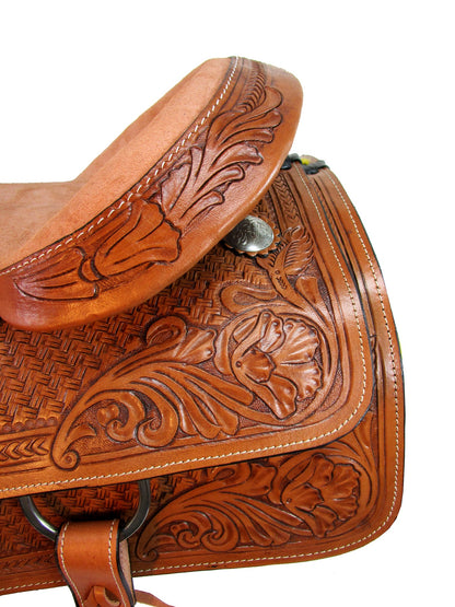 Western Roping Saddle Tooled Leather Ranch Horse Tack 15 16 17 18