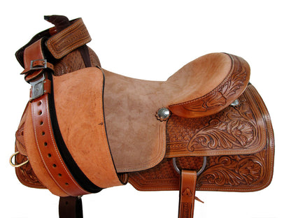 Western Roping Saddle Tooled Leather Ranch Horse Tack 15 16 17 18