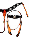 Show Event Trail Black Western Headstall Breast Collar Set